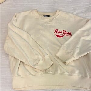 Cream Sweater with Red Print